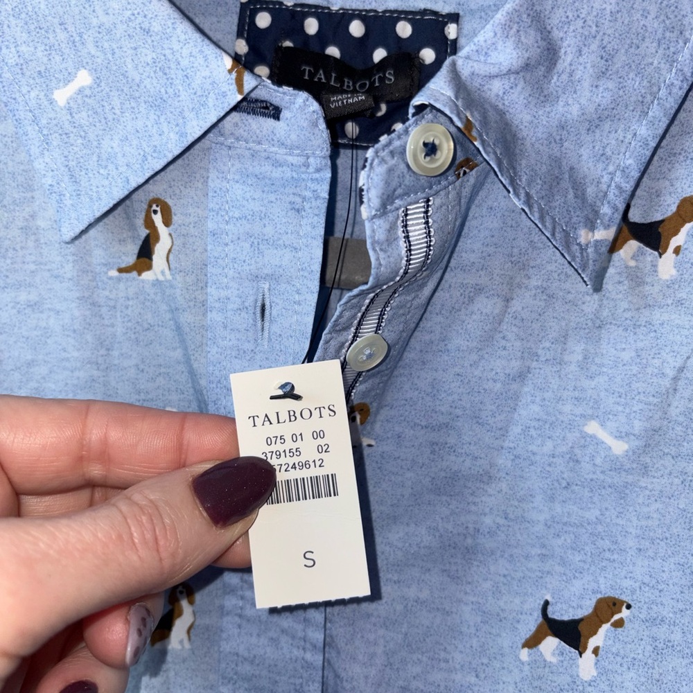 NWT Talbots Modern Classic Shirt Fetching Beagle Dog Print Size Small - Picture 5 of 7